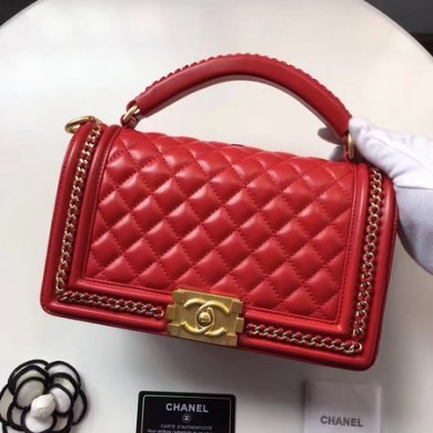 Replica Boy Chanel Top Handle Flap Bag Original Sheepskin Leather A94804 Red JK5821ED66