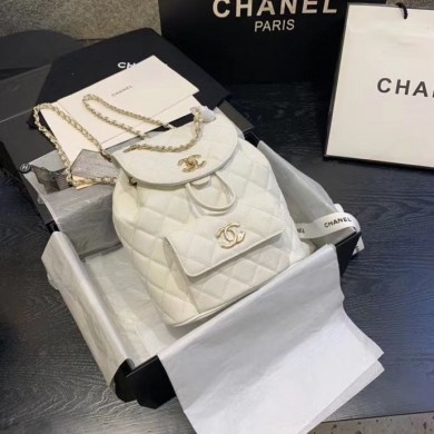 Replica Chanel backpack Grained Calfskin & Gold-Tone Metal AS1371 White JK4044XB19