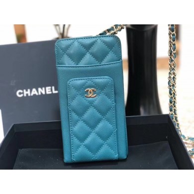 Replica Chanel Calfskin Chain Card packet & Gold-Tone Metal AP0990 light blue JK1176aG44