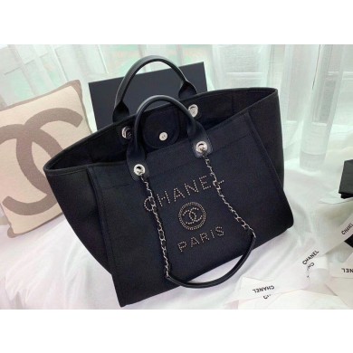 Replica Chanel Canvas Tote Shopping Bag A66941 black JK4144YP94