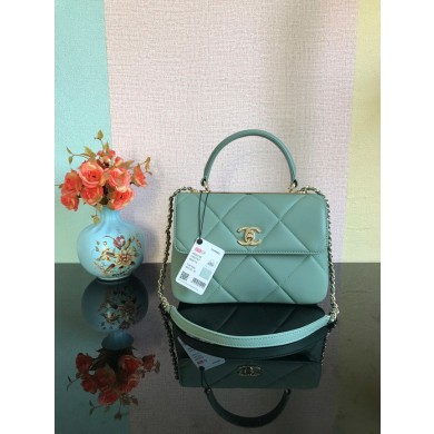 Replica Chanel CC original lambskin top handle flap bag A92236 light green&Gold-Tone Metal JK2515Ix66