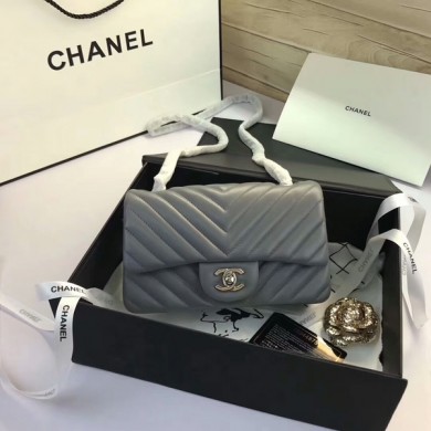 Replica Chanel Classic Flap Bags Grey Original Sheepskin Leather 1116 Silver JK5679BB13