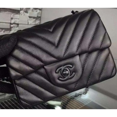 Replica Chanel Classic mini Flap Bag Black Chevron Sheepskin Leather A68748 Black JK628it96