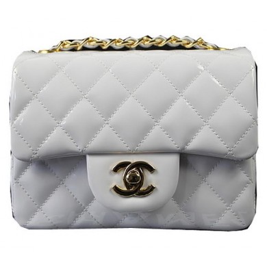 Replica Chanel Classic MINI Flap Bag White Original Patent Leather CF1115 Gold JK953XB19