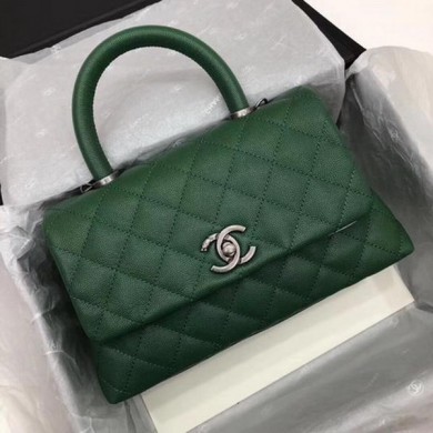 Replica Chanel Classic Top Handle Bag Green Cannage Pattern A92290 Silver JK5367HB48