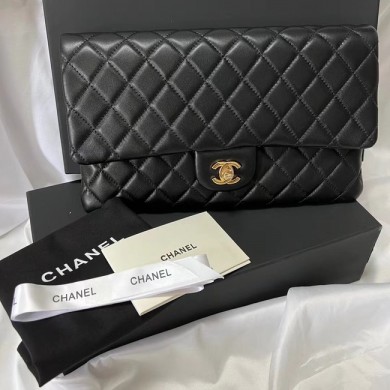 Replica Chanel Clutch Bag Black Sheepskin Leather 7013 Gold JK2351Yn66