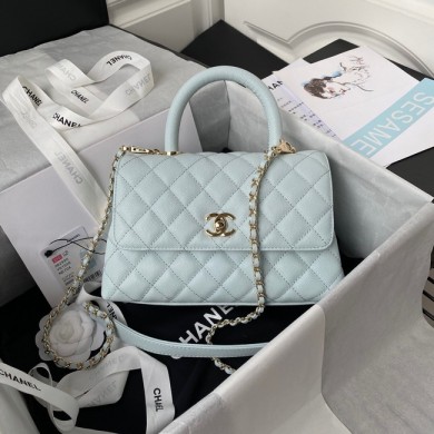 Replica Chanel flap bag with top handle Grained Calfskin A92990 light blue JK2967iu55