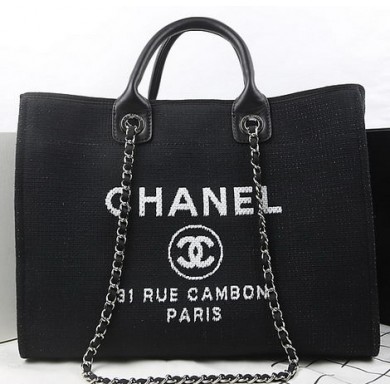 Replica Chanel Large Canvas Tote Shopping Bag A67002 Black JK762hD86