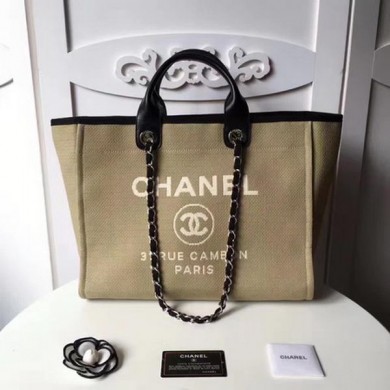 Replica Chanel Large Canvas Tote Shopping Bag CHA1679 Apricot JK22Sf59