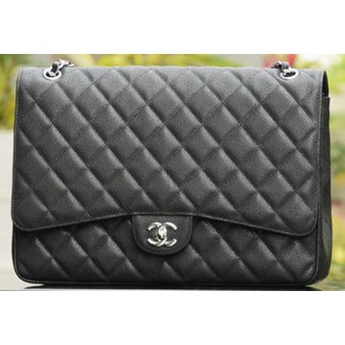 Replica Chanel Maxi Quilted Classic Flap Bag Black Cannage Patterns A58601 Silver JK691SV68