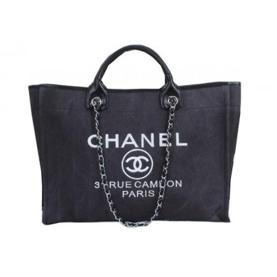 Replica Chanel Medium Canvas Tote Shopping Bag A02042 Black JK1056SV68