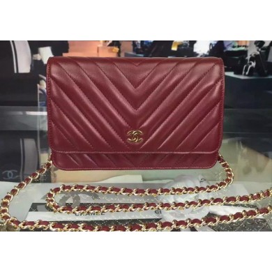 Replica Chanel mini Flap Bag Chevron Leather A33814 Burgundy JK223XB19