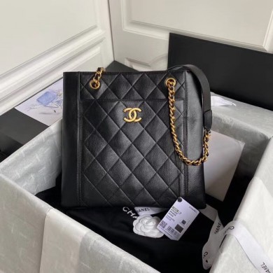 Replica Chanel Original Lather Shopping bag AS2295 black JK3673cK54