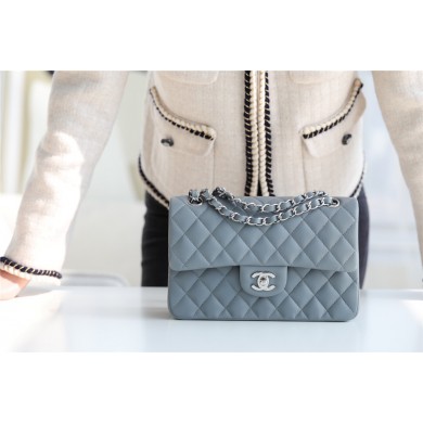 Replica Chanel Small Classic Handbag Sheepskin & silver-Tone Metal A01113 grey JK3354it96