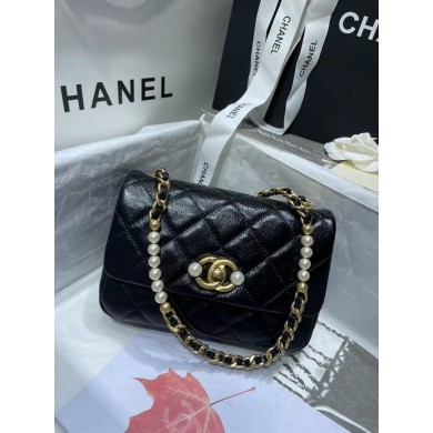 Replica Chanel SMALL FLAP BAG Calfskin Imitation Pearls & Gold-Tone Metal AS3000 black JK2902VA65