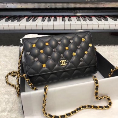 Replica Chanel Wallet on Chain Lambskin & Gold-Tone Metal A81618 Black JK4923sA83