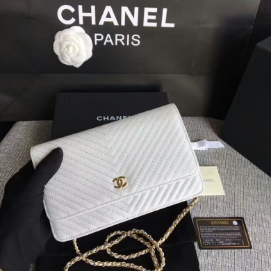 Replica Chanel WOC Flap Shoulder Bag White Calfskin A33814 Gold JK5630BJ25