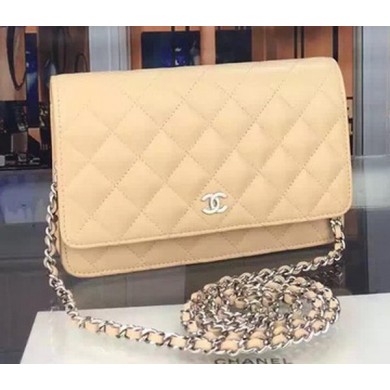 Replica Chanel WOC mini Flap Bag Apricot Sheepskin A5373 Silver JK81aG44