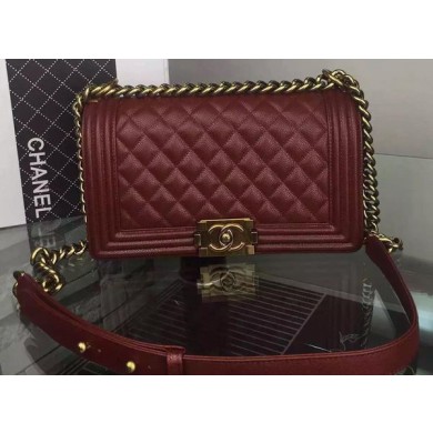 Replica Fashion Chanel Boy Flap Shoulder Bag Burgundy Original Calfskin Leather A8708 Bronze JK259HM85