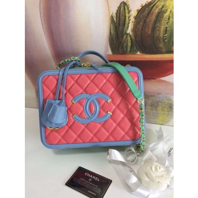 Replica Fashion Chanel vanity case Grained Calfskin & gold-Tone Metal A93344 Pink&Green&blue JK4833yI43