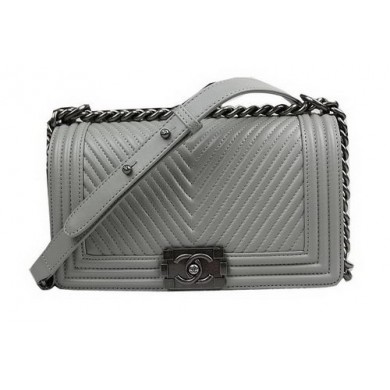 Replica Top Boy Chanel Flap Shoulder Bag Herringbone Stitching A92493 Grey JK985Vx24