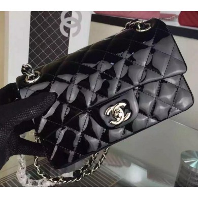 Replica Top Chanel 2.55 Series Double Flap Bag Black Original Patent Leather CF7024 Silver JK283Cq58