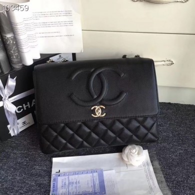 Replica Top Chanel Grained Calfskin & Silver-Tone Metal A91869 Black JK4806Vx24