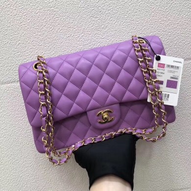 Top CHANEL Classic Handbag Lambskin purple 1112 & gold-Tone Metal JK4194lE56