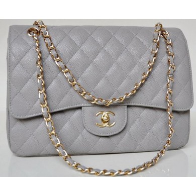 Top Chanel Jumbo Quilted Classic Flap Bag Grey Cannage Patterns A58600 Gold JK702yq38