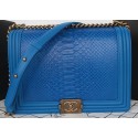 Best Quality Boy Chanel Flap Shoulder Bag Blue Python Leather A67087 Gold JK465xb51