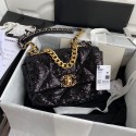 Chanel 19 Flap Bag Original Beads Leather AS1160 Black JK3690Ty85