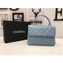 Chanel Classic Top Handle Bag Blue Sheepskin Leather A92991 Gold JK16sf78