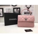 Chanel Classic Top Handle Bag Pink Sheepskin Leather A92991 Silver JK18aM39