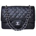 Chanel Jumbo Quilted Classic Flap Bag Black Cannage Patterns A58600 Silver JK703Ym74