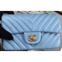 Chanel mini Classic Flap Bag SkyBlue Original Sheepskin Chevron Leather CHA5500 Gold JK576fr81