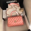 Chanel original Caviar leather flap bag top handle A92290 pink&Gold-Tone Metal JK4747Ag46