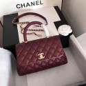 Chanel original Caviar leather flap bag top handle A92290 purple&Gold-Tone Metal JK4743CC86