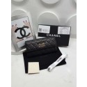 Chanel Original Sheepskin Leather Bi-Fold Wallet A32255 Black JK1469fo19