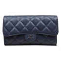 Chanel Tri-Fold Wallet Original Cannage Pattern Leather CHA31506 Royal JK1515bm74