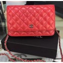 Chanel WOC mini Flap Bag Red Sheepskin A5373 Silver JK89iZ66