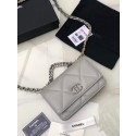 Copy Best Chanel 19 Classic Sheepskin Leather Chain Wallet AP0957 light gray& silver-Tone Metal JK2746Qc72