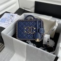 Copy Chanel Lambskin Crystal Calfskin & Gold-Tone Metal Cosmetic Bag 8818 dark blue JK3232Ey31