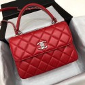 Fake Chanel CC original lambskin top handle flap bag 92236 red&silver-Tone Metal JK4678uQ71