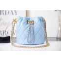 Fake Chanel Drawstring Bag Grained Calfskin & Gold Metal AS2859 light blue JK3006Lh27