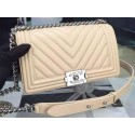 High Quality Imitation Boy Chanel Flap Bag Original Chevron Nubuck Leather A5708 Apricot JK332Vu82