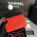 High Quality Imitation Chanel WOC Flap Shoulder Bag Red Calfskin Leather A33814 Silver JK5613Vu82