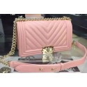 Imitation Boy Chanel Flap Bag Original Chevron Pink Nubuck Leather A5708 Gold JK331Za30