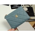 Imitation Chanel classic card holder Grained Calfskin & Gold-Tone Metal A84105 sky blue JK1314RC38