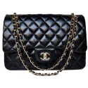 Imitation Chanel Jumbo Quilted Classic Black Sheepskin Flap Bag A58600 Gold JK696Za30