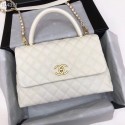 Imitation Chanel original Caviar leather flap bag top handle A92292 white&Gold-Tone Metal JK4767SU34